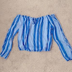 Blue and white striped off the shoulder top